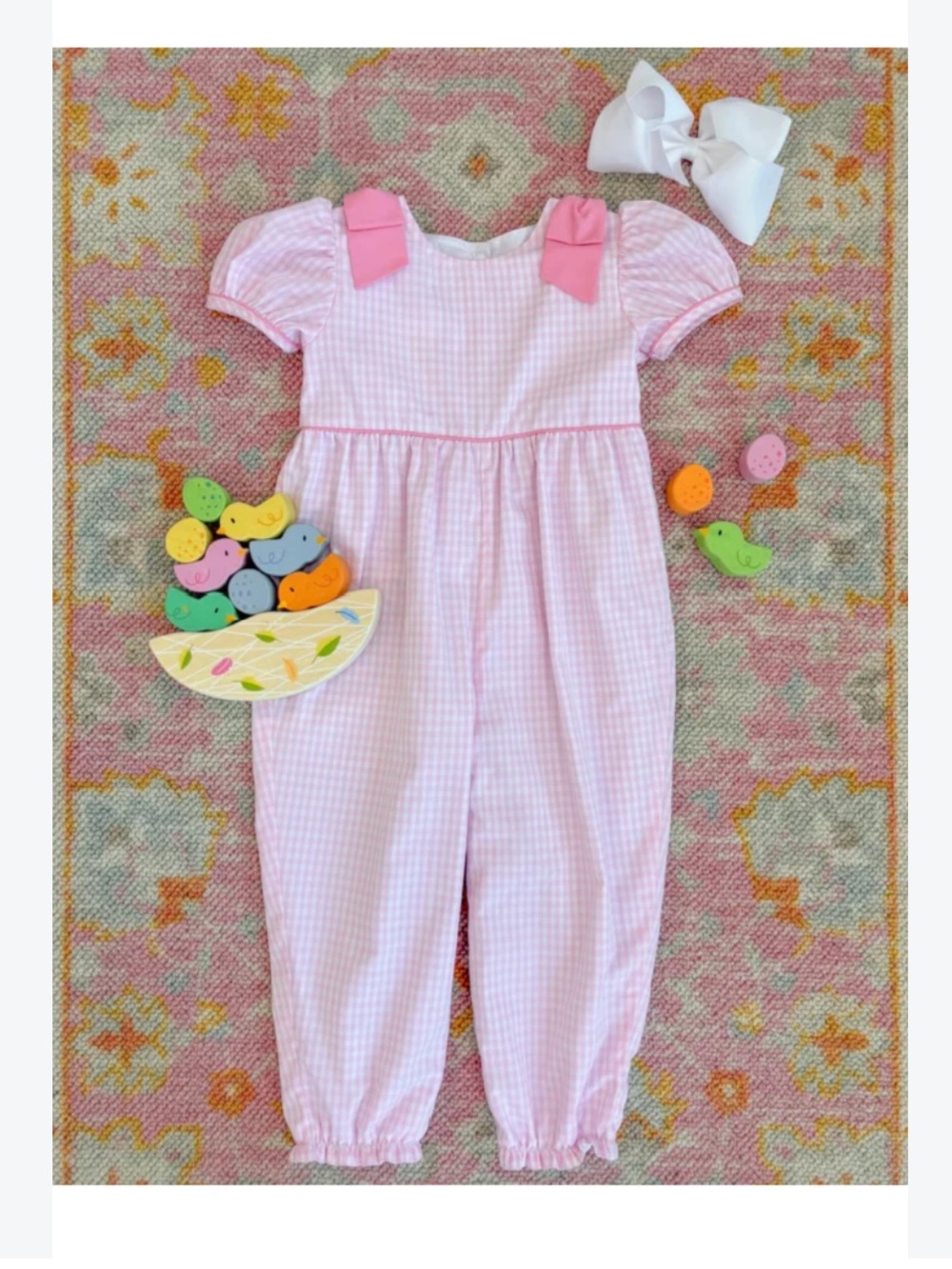The Beaufort Bonnet Company Ryleigh Romper in pink greenbriar gingham